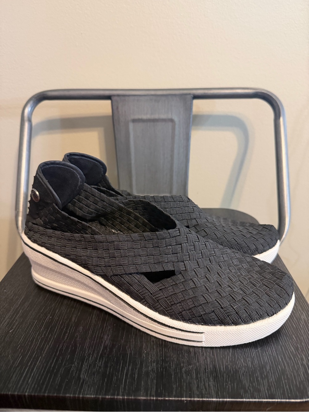 Bernie Mev Black Woven Mary Jane Platform Wedge Shoes EU 38 US 7.5